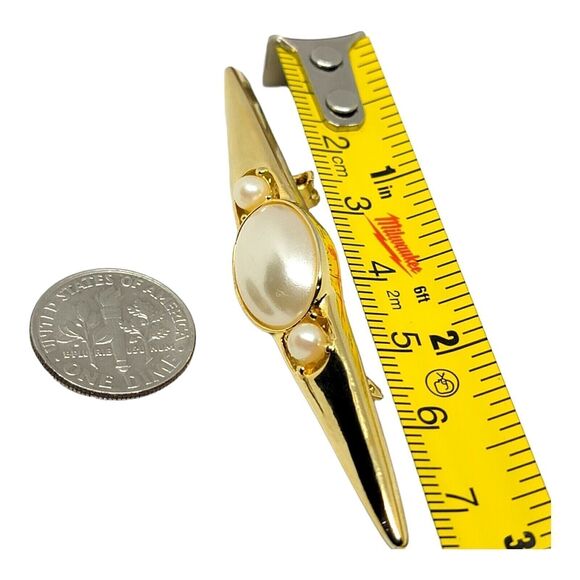 Vintage Brooch Acrylic Imitation Pearl 3" Gold Tone Statement Costume Jewelry - Picture 5 of 5